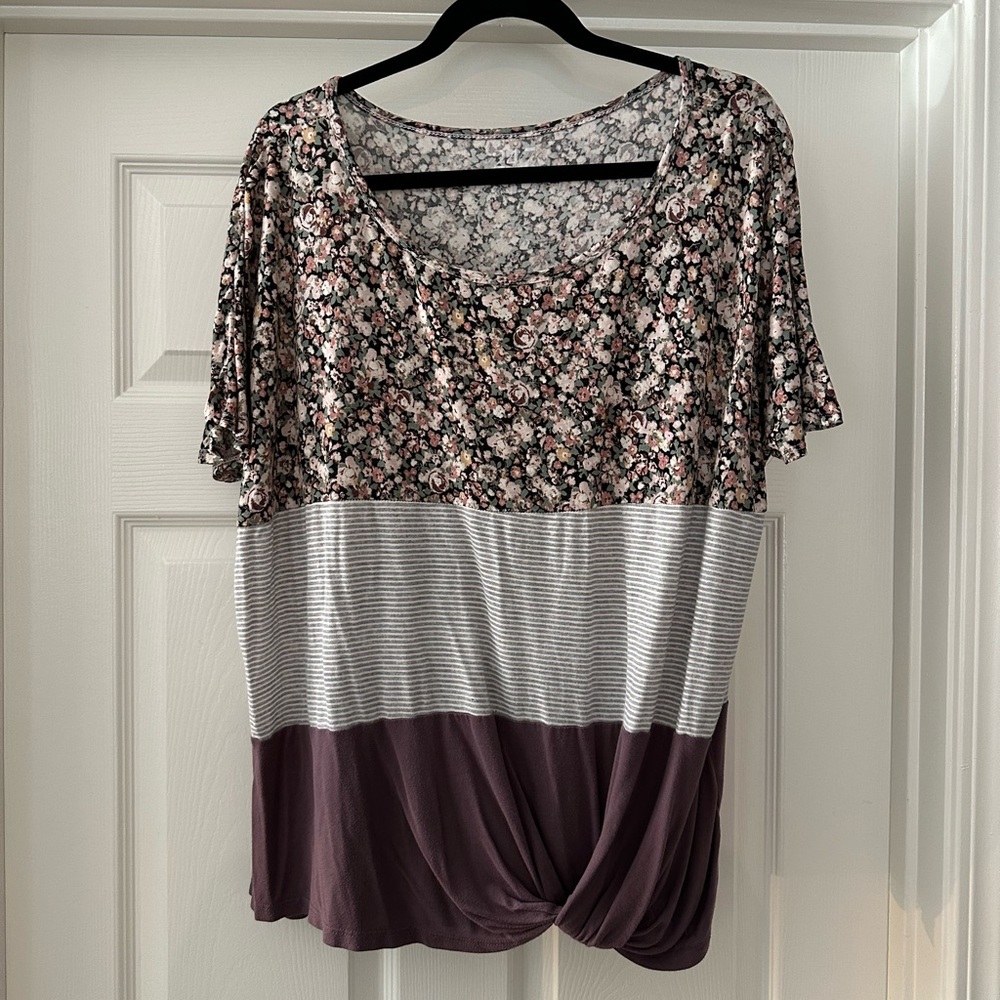 Maurice’s Floral and Striped Color-block Top